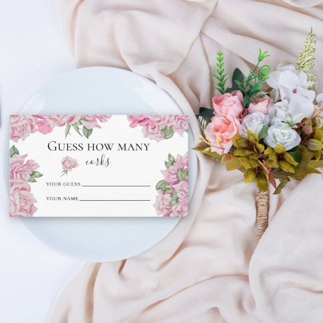 Roses floral - guess how many corks bridal game enclosure card (Creator Uploaded)