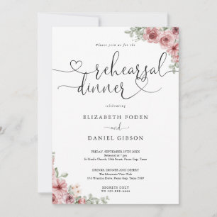 Roses Floral Heart Script Rehearsal Dinner Invitation