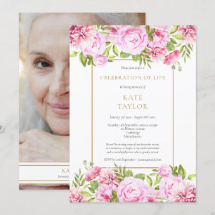 Roses Floral Photo Funeral Celebration of Life Invitation