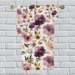 Roses Floral Pink Purple Bath Towel Set