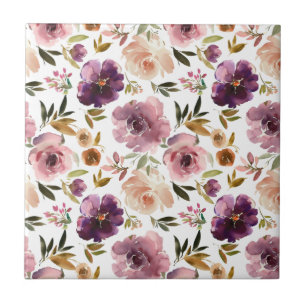 Roses Floral Pink Purple bathroom Tile