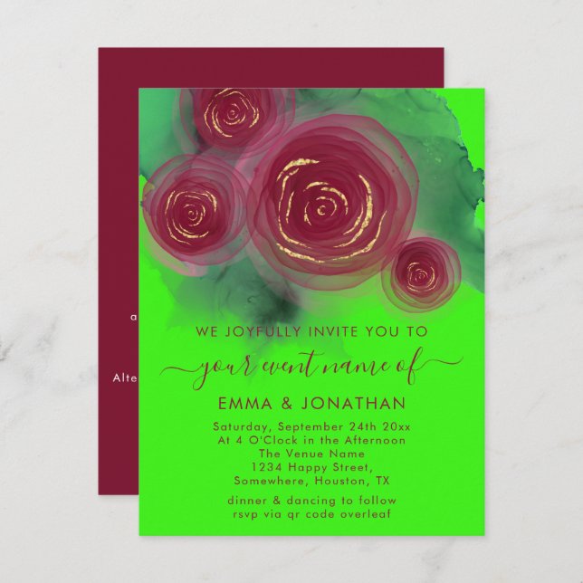 Roses Floral QR Code Bright Green Marsala  (Front/Back)