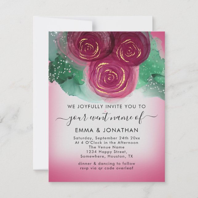 Roses Floral QR Code Burgundy Grey Pink (Front)