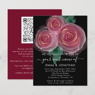 Roses Floral QR Code Gold Burgundy Black