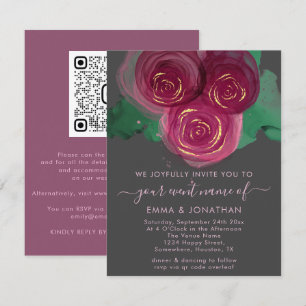 Roses Floral QR Code Graphite Burgundy Marsala