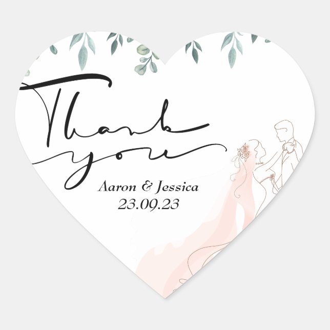 Roses Floral Wedding and Anniversary Thank You Heart Sticker (Front)