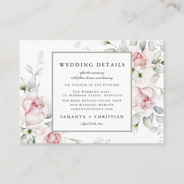 Roses Floral | Wedding Details Enclosure Cards (Front)