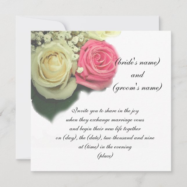 roses, floral, wedding invitation, template (Front)