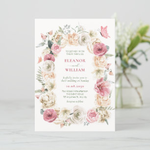 Roses flower arrangement pastel watercolor wedding invitation