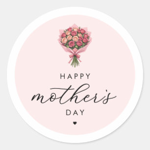 Roses Flower Bouquet Happy Mother's Day Elegant Classic Round Sticker