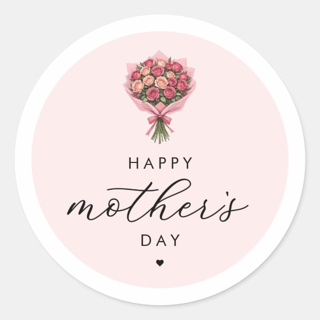 Roses Flower Bouquet Happy Mother's Day Elegant Classic Round Sticker (Front)