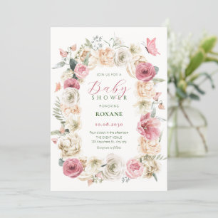 Roses flower pastel watercolor baby shower invitation