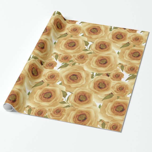 Roses flowers abstract floral print beige colours wrapping paper (Unrolled)