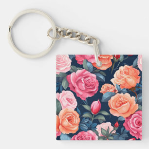 Roses Flowers Bloom Pattern Key Ring