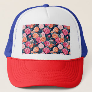 Roses Flowers Bloom Pattern Trucker Hat