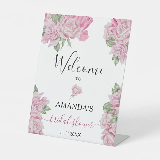 Roses flowers - bridal shower welcome sign (Front)