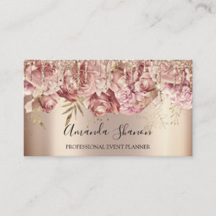 Roses Flowers Golden  Drip QR CODE Logo  Business Card