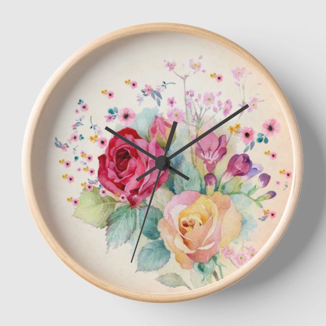 Roses flowers on Ecru  Clock (Front)