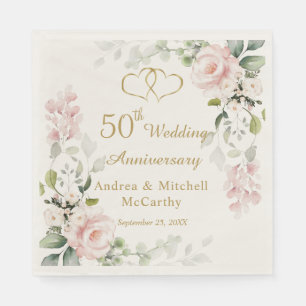 Roses Foliage Hearts 50th Wedding Anniversary  Napkin