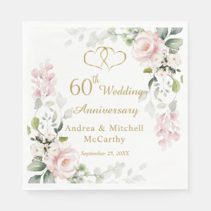 Roses Foliage Hearts 60th Wedding Anniversary  Napkin