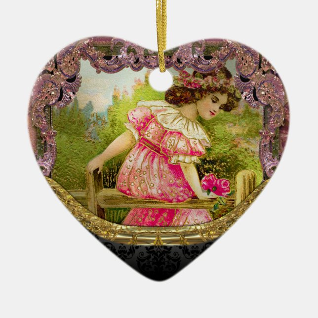 Roses for Love Victorian IV Ceramic Tree Decoration (Front)