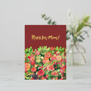 Roses for the best mum! foil holiday postcard