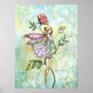 Rose's Friend Flower Fairy and Bunny Art Poster