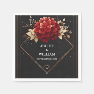 Roses Garden Diamond Red Black And Gold Wedding Napkin