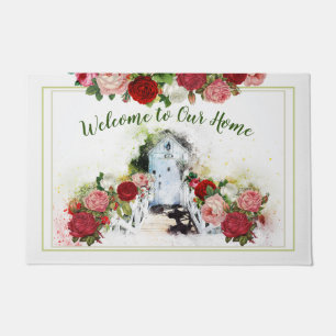 Roses Garden Door Welcome to Our Home Doormat