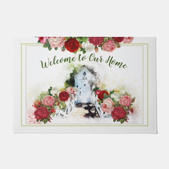 Roses Garden Door Welcome to Our Home Doormat (Front)