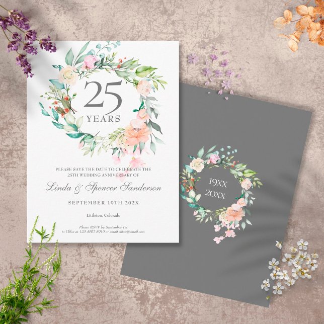 Roses Garland 25th Anniversary Save the Date Announcement Postcard (Creator Uploaded)