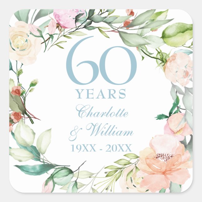 Roses Garland 60th 75th Wedding Anniversary Square Sticker (Front)