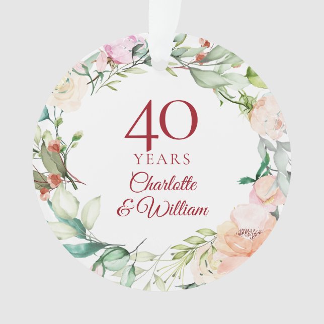 Roses Garland Floral 40th Ruby Wedding Anniversary Ornament (Front)