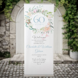 Roses Garland Floral 60th Anniversary Welcome Retractable Banner