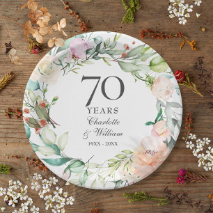 Roses Garland Floral 70th Wedding Anniversary Paper Plate