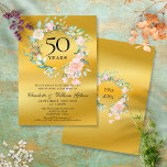 Roses Garland Gold Foil 50th Wedding Anniversary Invitation<br><div class="desc">Featuring a delicate watercolor floral roses garland on a gold foil background,  this chic botanical 50th wedding anniversary invitation can be personalised with your special anniversary information. The reverse features a matching floral garland framing your anniversary dates in elegant text on a golde foil background. Designed by Thisisnotme©</div>