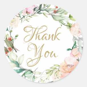 Roses Garland Gold Script Thank You Classic Round Sticker