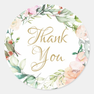 Roses Garland Gold Script Thank You Classic Round Sticker