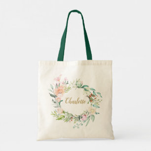 Roses Garland Personalised Script Name Tote Bag