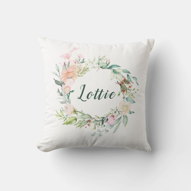 Roses Garland Script Name Cushion (Front)