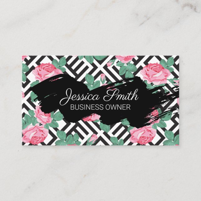Roses Geometric Pattern Business Card (Front)