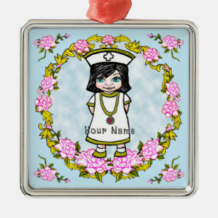 Roses Girl Nurse Ceramic Ornament
