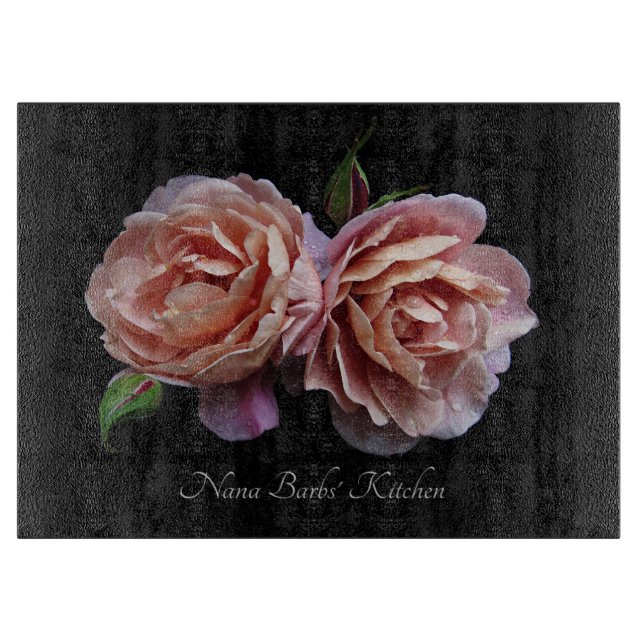 Roses Glass Cutting Board Personalised (Front)