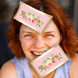 Roses Gold Frame Mint Pink Floral Makeup Business Card