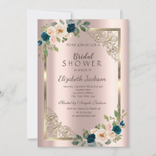 Roses Gold Frame Rose Gold Bridal Shower Invitation