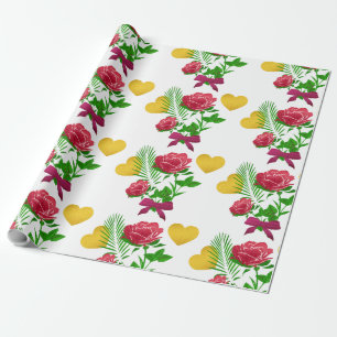 Roses & Gold Heart Gift Wrapping Paper