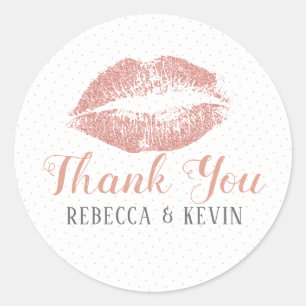 Roses-Gols Lips Kiss Thank You Modern Typography Classic Round Sticker