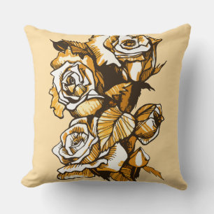 Roses, graphic floral art, blooming rose flowers cushion