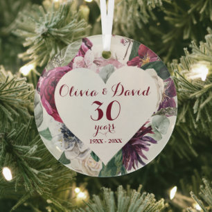 Roses Greenery 30th Anniversary Ceramic Ornament