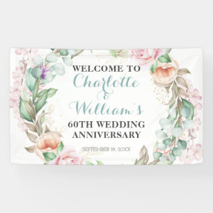 Roses Greenery 60th Diamond Wedding Anniversary  Banner